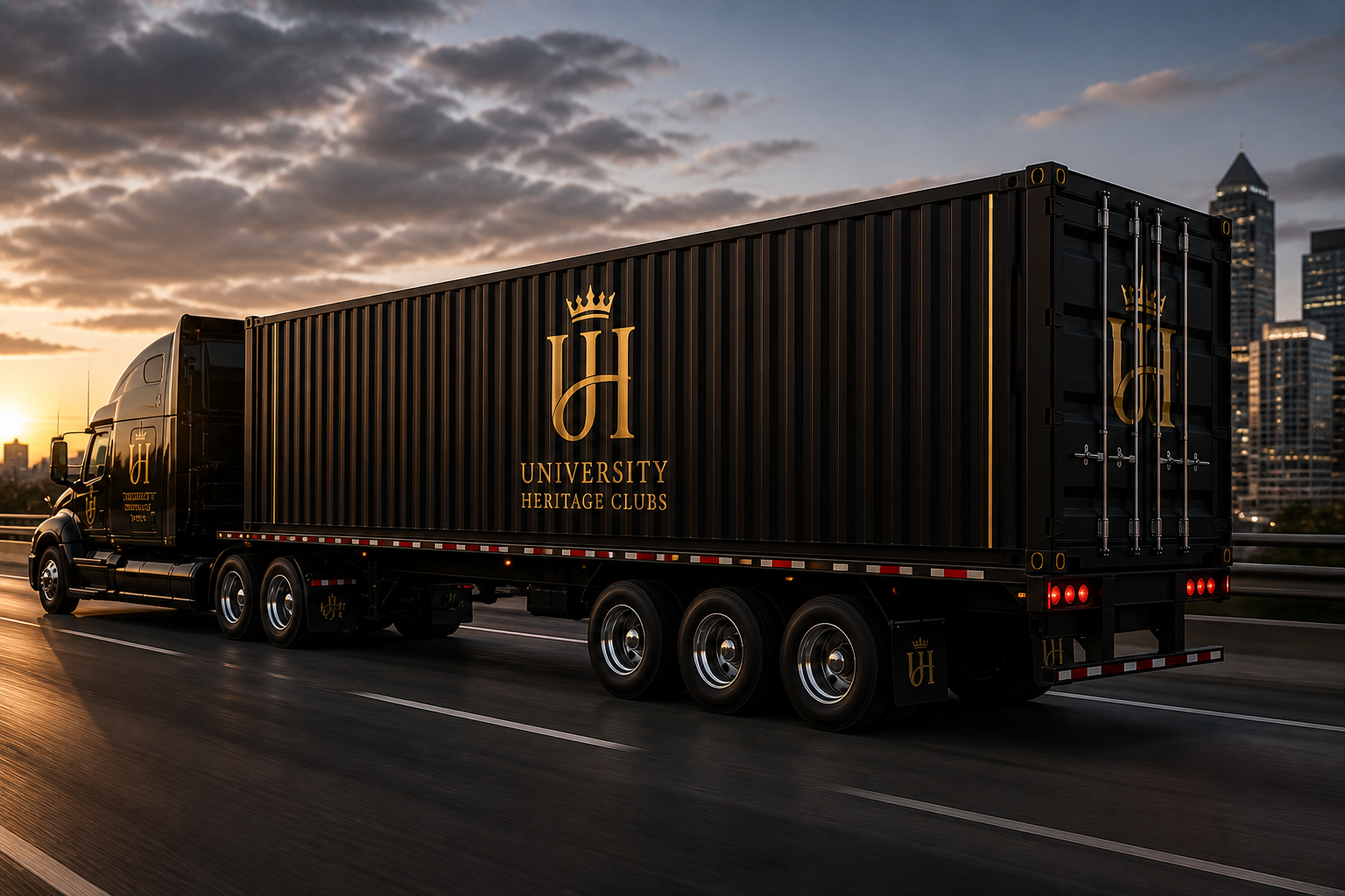 Luxury black and gold University Heritage Clubs mobile activation trailer with lounge interior
